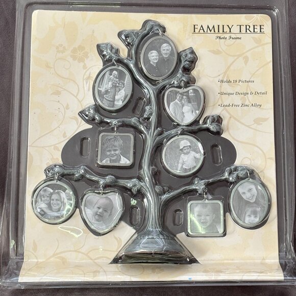 Family Tree Photo Frame Zinc Alloy Holds 18 Pictures Unique Design NIB - Picture 1 of 7
